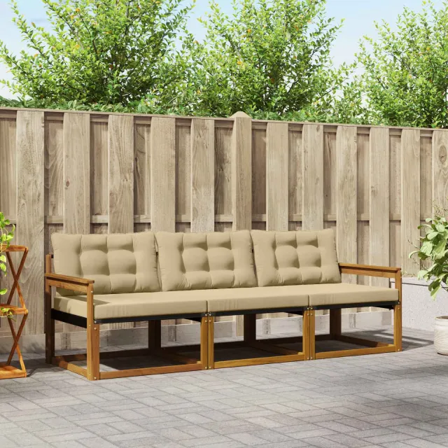 vidaXL Buiten bankenset 3 st 3-zits Natuurlijk en Beige