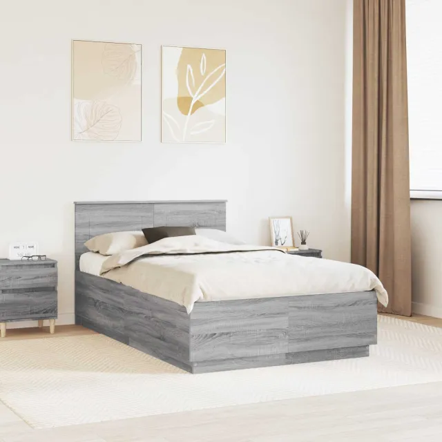 vidaXL Bedframe met hoofdeinde Grijs sonoma 135 x 190 cm Bewerkt hout