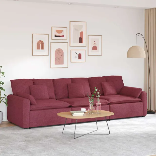 vidaXL Modulaire bank met kussens wijnrood