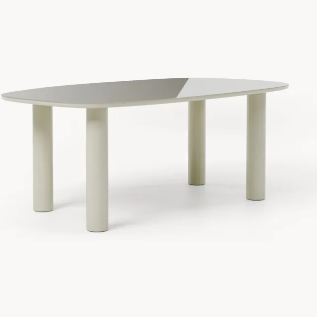 Westwing Collection Organische eettafel Beni met glazen tafelblad 2 Beige