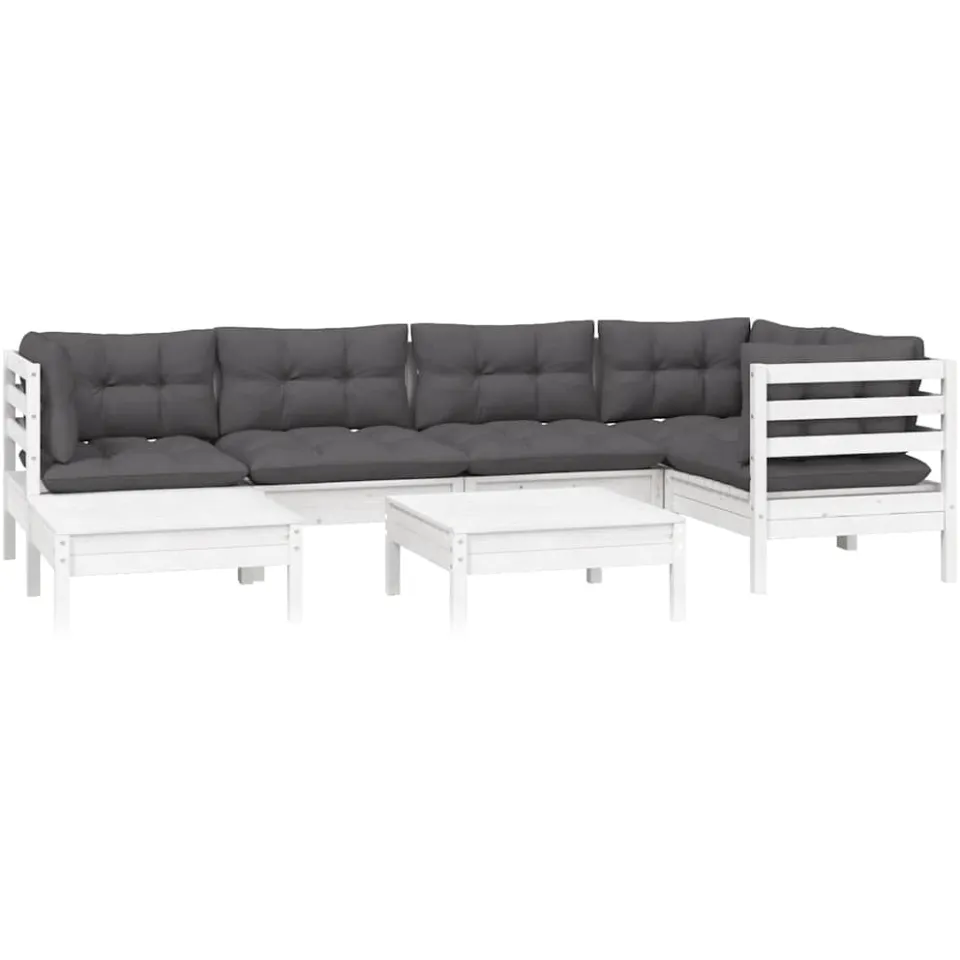 vidaXL 7-delige Loungeset met kussens massief grenenhout wit