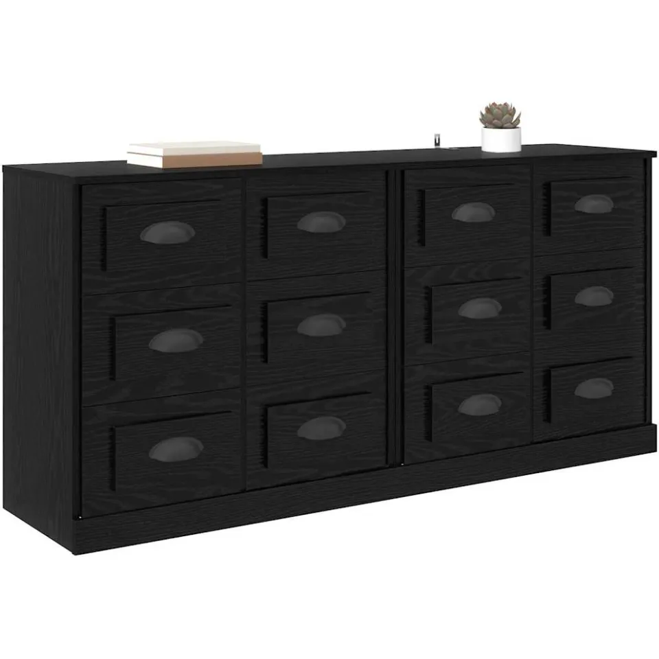 vidaXL Dressoirs 2 st Zwart Eiken 70 x 35,5 x 67,5 cm Bewerkt hout