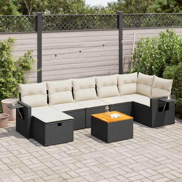 vidaXL 8-delige Loungeset met kussens poly rattan zwart