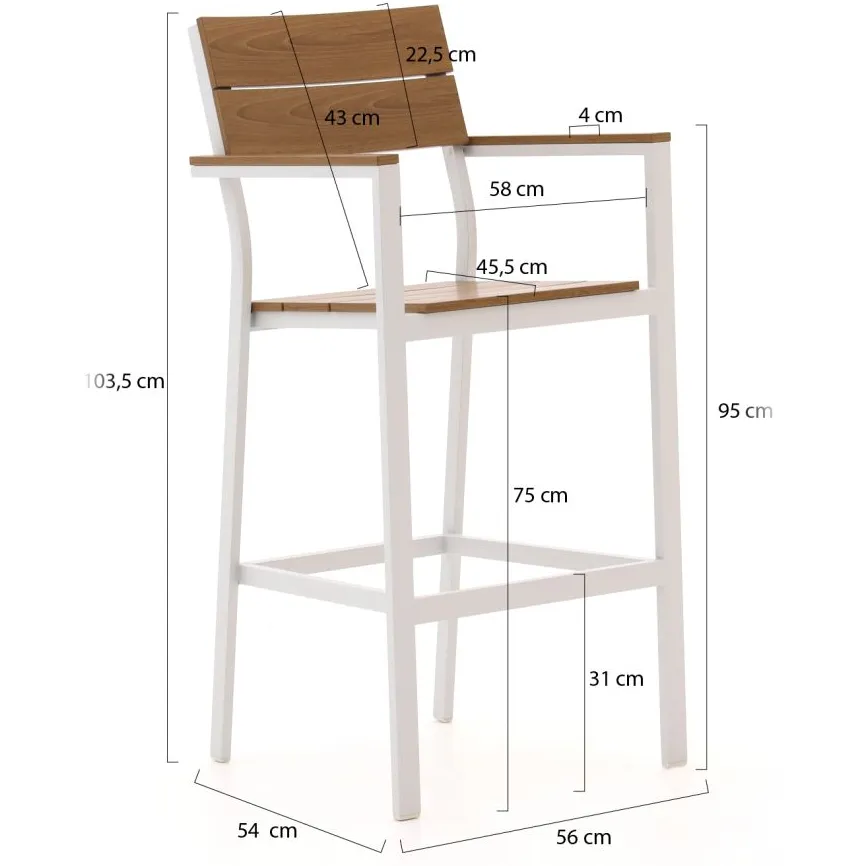 Bellagio tuinmeubelen Bellagio Fidenza 150cm barset 5-delig wit, foto 2