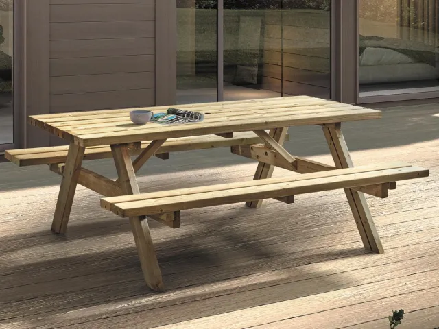 Mobistoxx Picknicktafel FLORENCE 6 personen noorse den/spar - picknickbank - tuintafel bruin