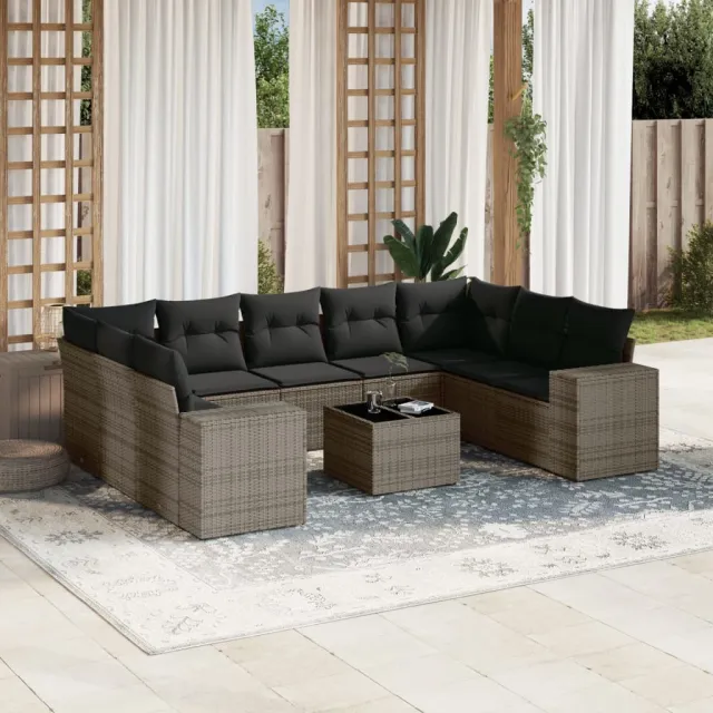 vidaXL 10-delige Loungeset met kussens poly rattan grijs, foto 2