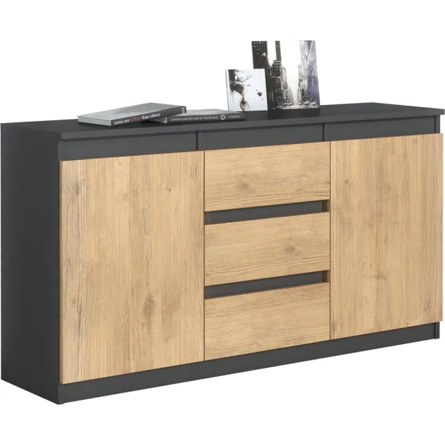 Promeubels Pro-meubels - Dressoir Detroit - Zwart mat - Eiken - 138cm - Kast