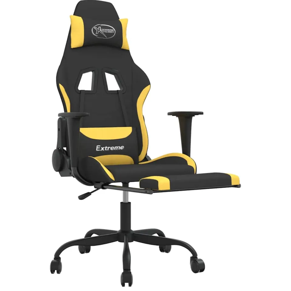 vidaXL Massage gamestoel met voetensteun stof zwart en geel, foto 4