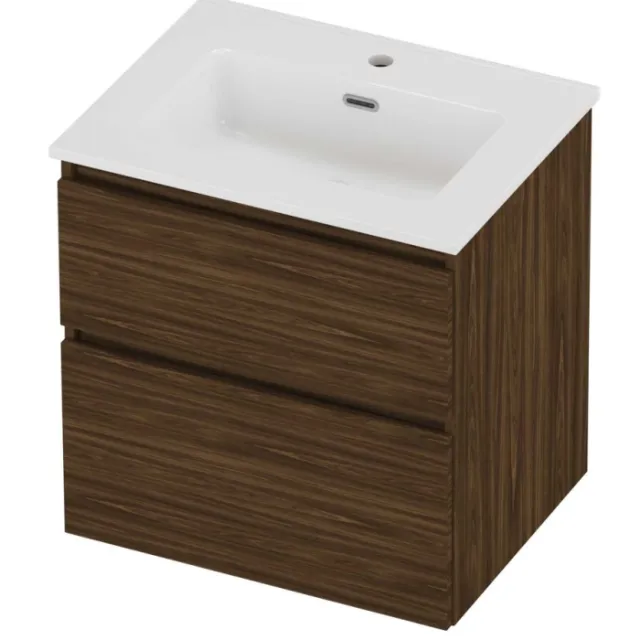 Proline Tribute Badmeubelset Porselein Elegant 1 Kraangat 60x46x62 cm Glans Wit Cabana Oak Eiken