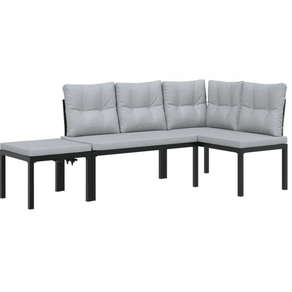 vidaXL 3-delige Loungeset met kussens gepoedercoat staal zwart