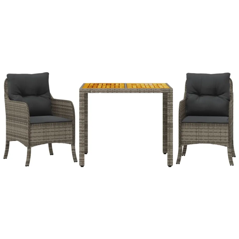 vidaXL 3-delige Tuinset met kussens poly rattan grijs, foto 3