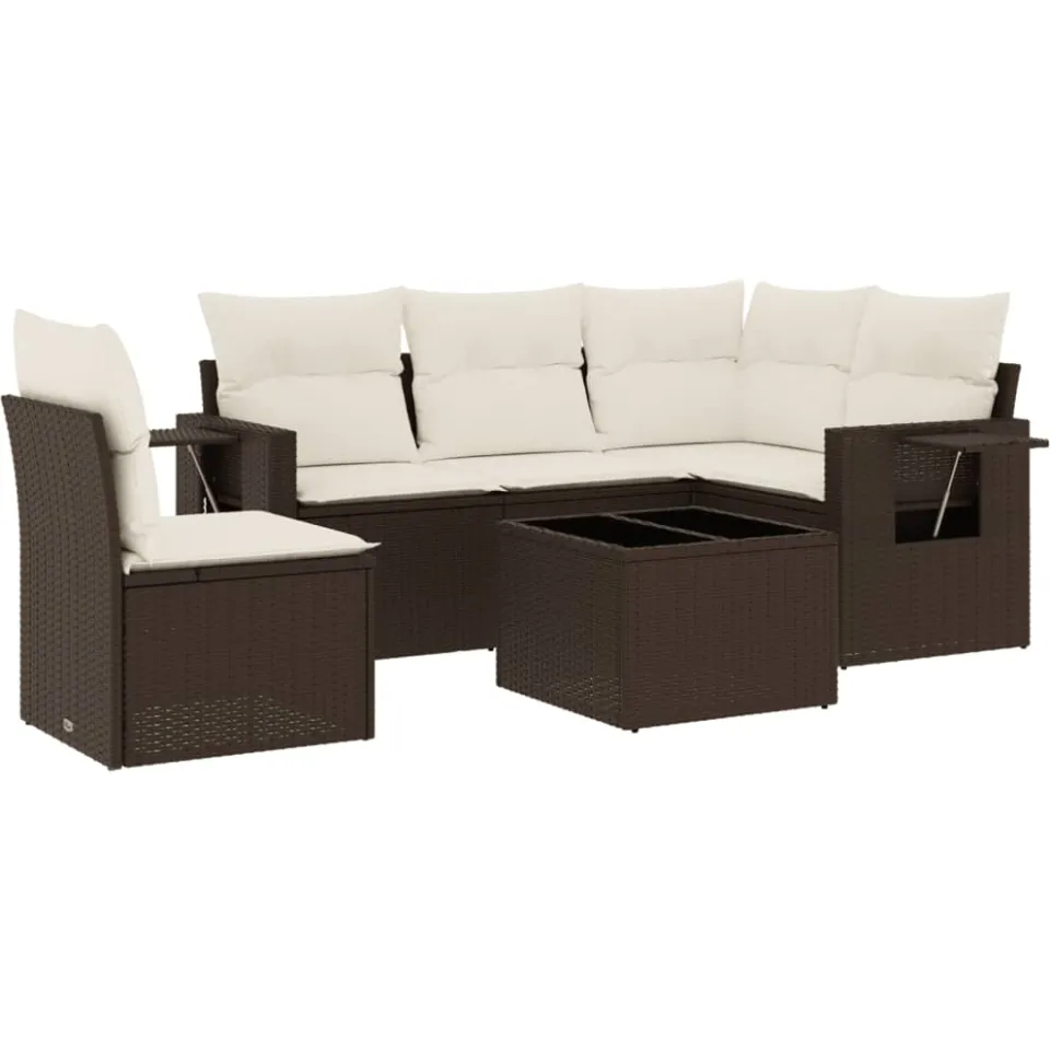 vidaXL 6-delige Loungeset met kussens poly rattan bruin, foto 3