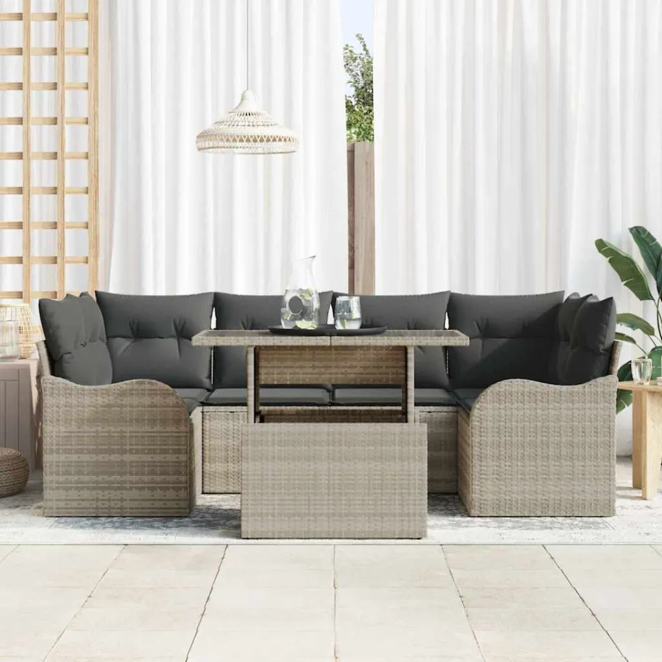 vidaXL Tuin Sofa Set 7 st Licht Grijs en Grijs poly rattan, foto 3