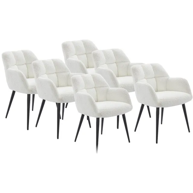 Vente-unique Set van 6 stoelen met armleuningen - Boucléstof en metaal - Wit - PEGA