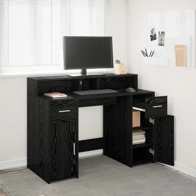 vidaXL Bureau Zwart eiken 120 x 55 x 91 cm Bewerkt hout, foto 2