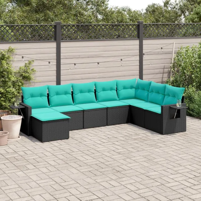 vidaXL 8-delige tuinbankset met kussens, zwart polyrotan, foto 2