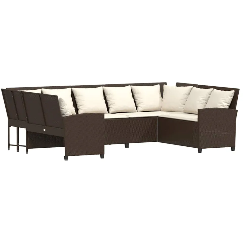 vidaXL Tuinbank met kussens poly rattan bruin