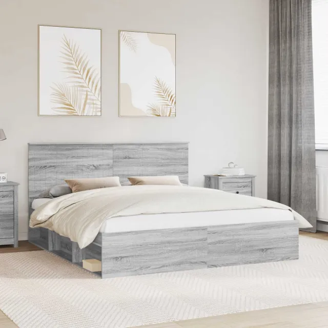 vidaXL Bedframe Grijs Sonoma 180 x 200 cm Massief grenenhout