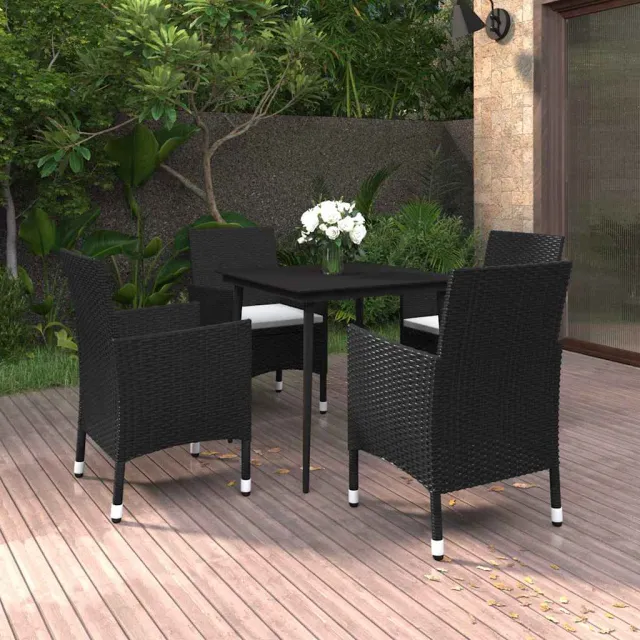 vidaXL 5-delige Tuinset met kussens poly rattan en glas zwart, foto 2