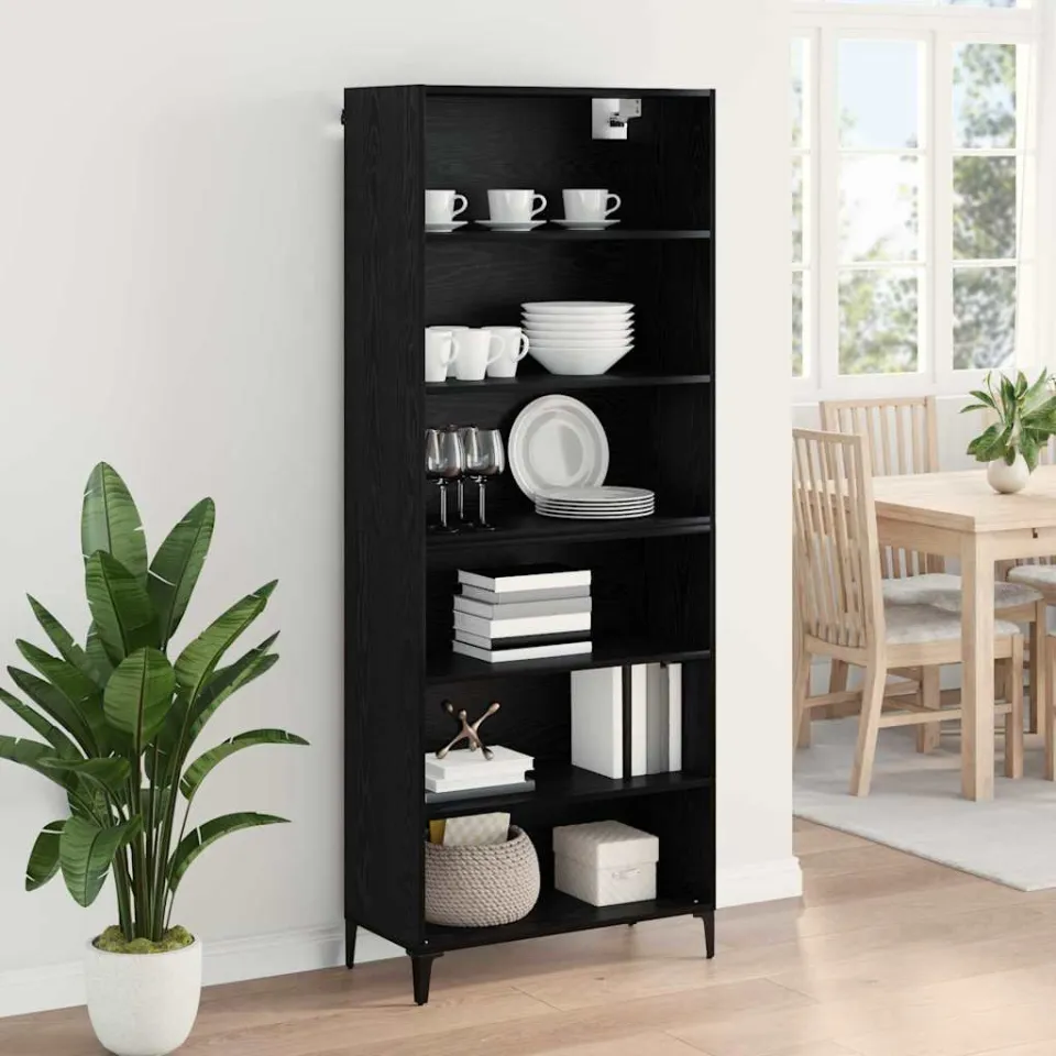 vidaXL Hoge kast Zwart Eiken 69,5 x 34 x 180 cm Bewerkt hout, foto 4