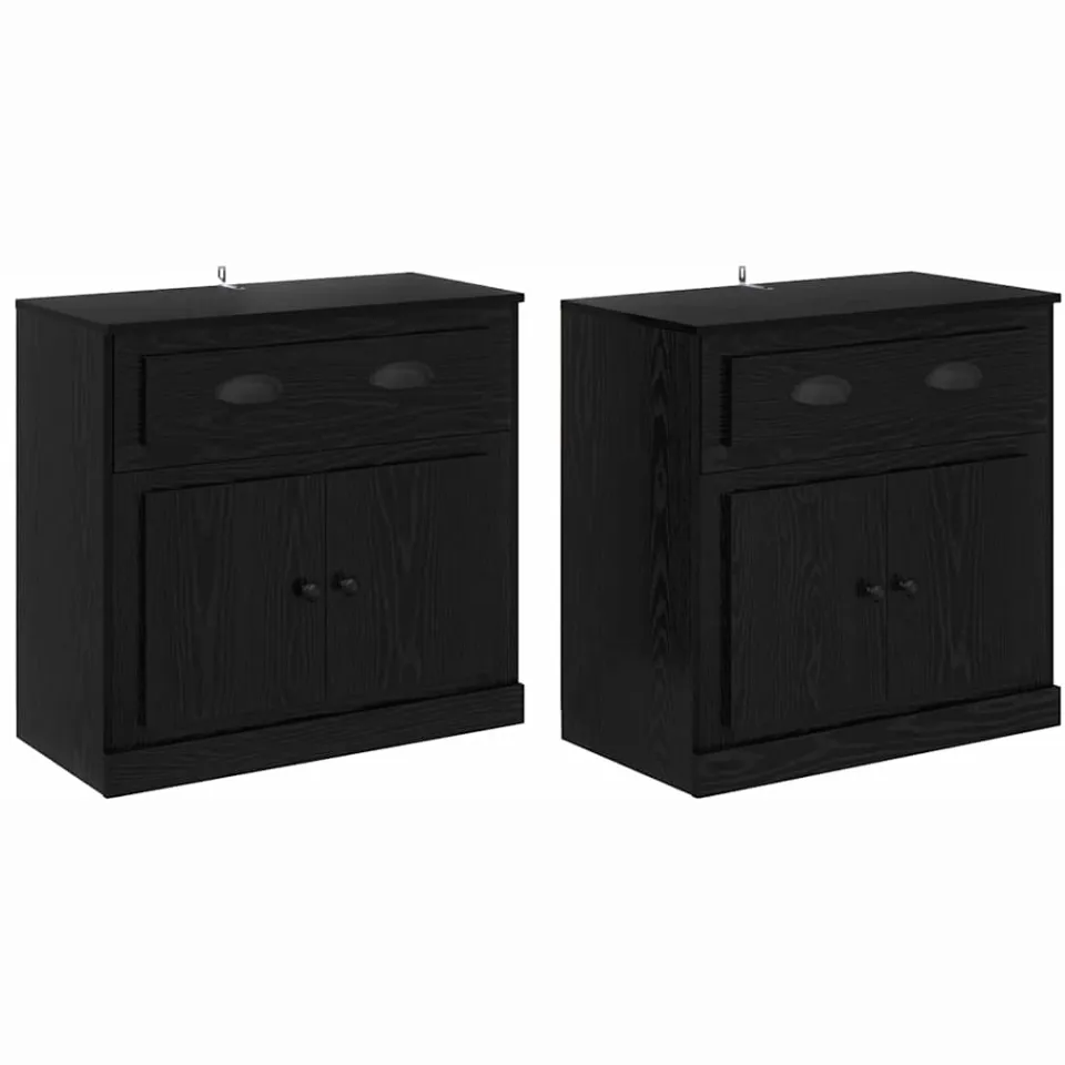 vidaXL Dressoirs 2 st Zwart Eiken 70 x 35,5 x 67,5 cm Bewerkt hout, foto 3