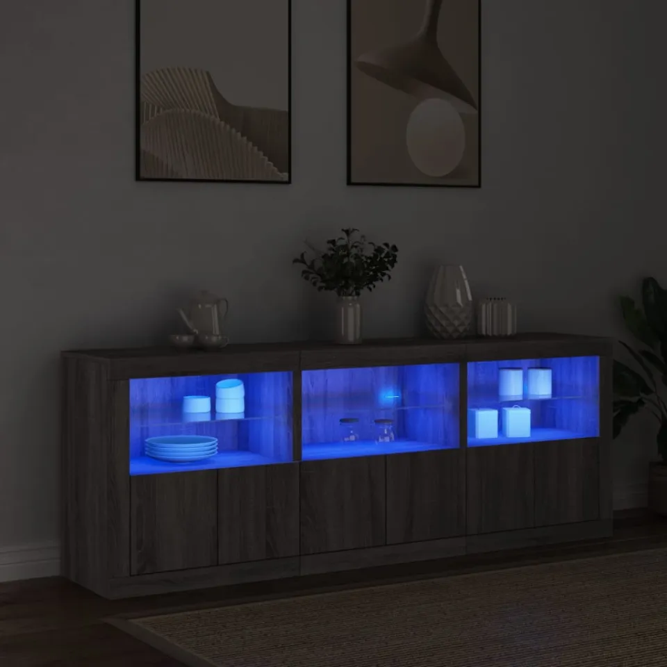 vidaXL Dressoir met LED-verlichting 181,5x37x678 cm grijs sonoma eiken, foto 3