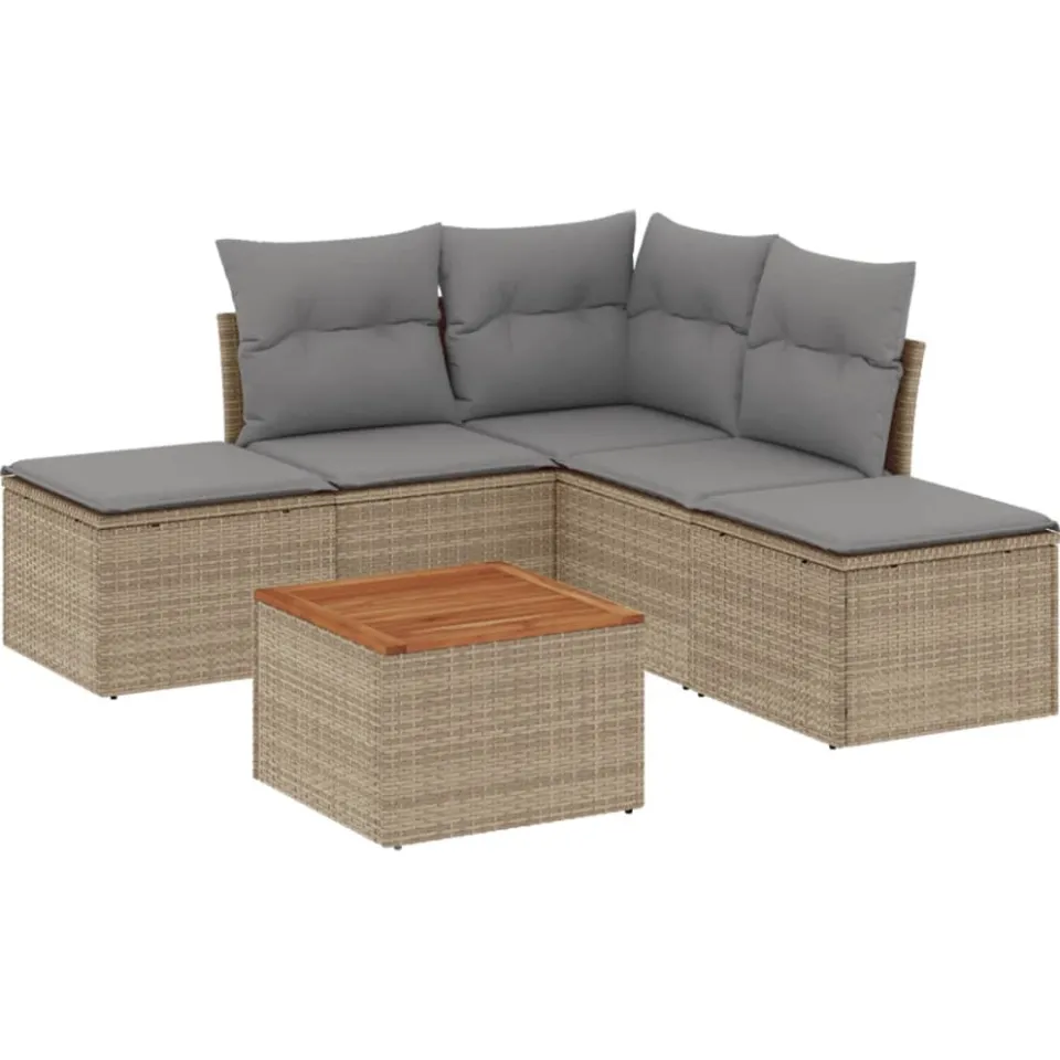 vidaXL Patio Sofa Set 5-zits Mix Beige en Lichtgrijs