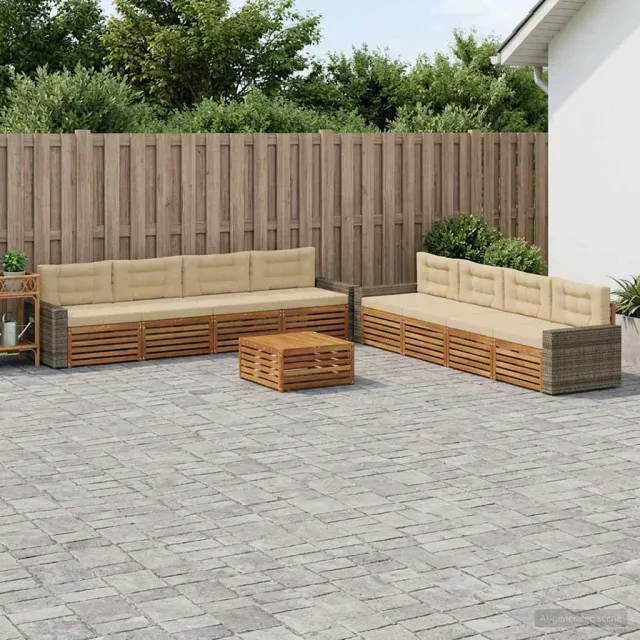 vidaXL Buiten bankenset 9 st 8-zits Natuurlijk en Beige
