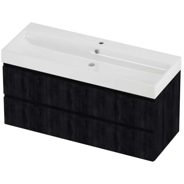 Proline Podium Badmeubelset Polystone Loft 1 Kraangat 120x46x62 cm Glans Wit Charcoal Oak Eiken