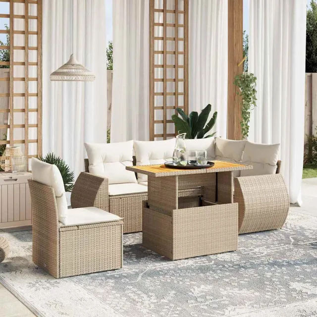 vidaXL 6-delige Loungeset met kussens poly rattan beige, foto 2