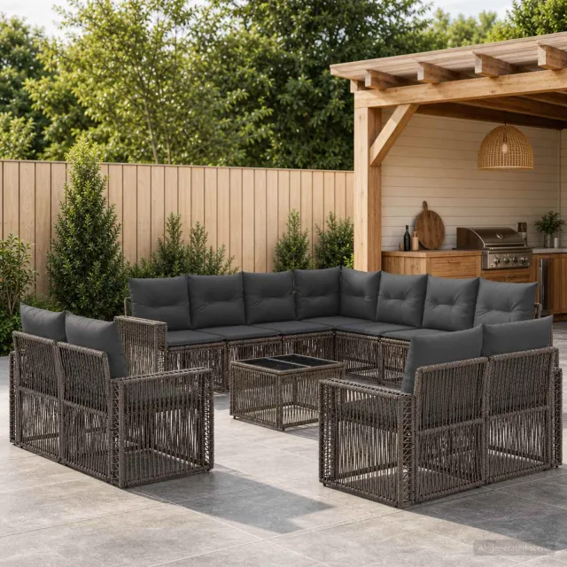 vidaXL Tuinbankenset 12 st 11-zits Grijs en Donkergrijs poly rattan