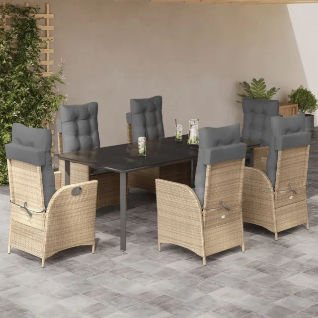 vidaXL 7-delige Tuinset met kussens poly rattan beige