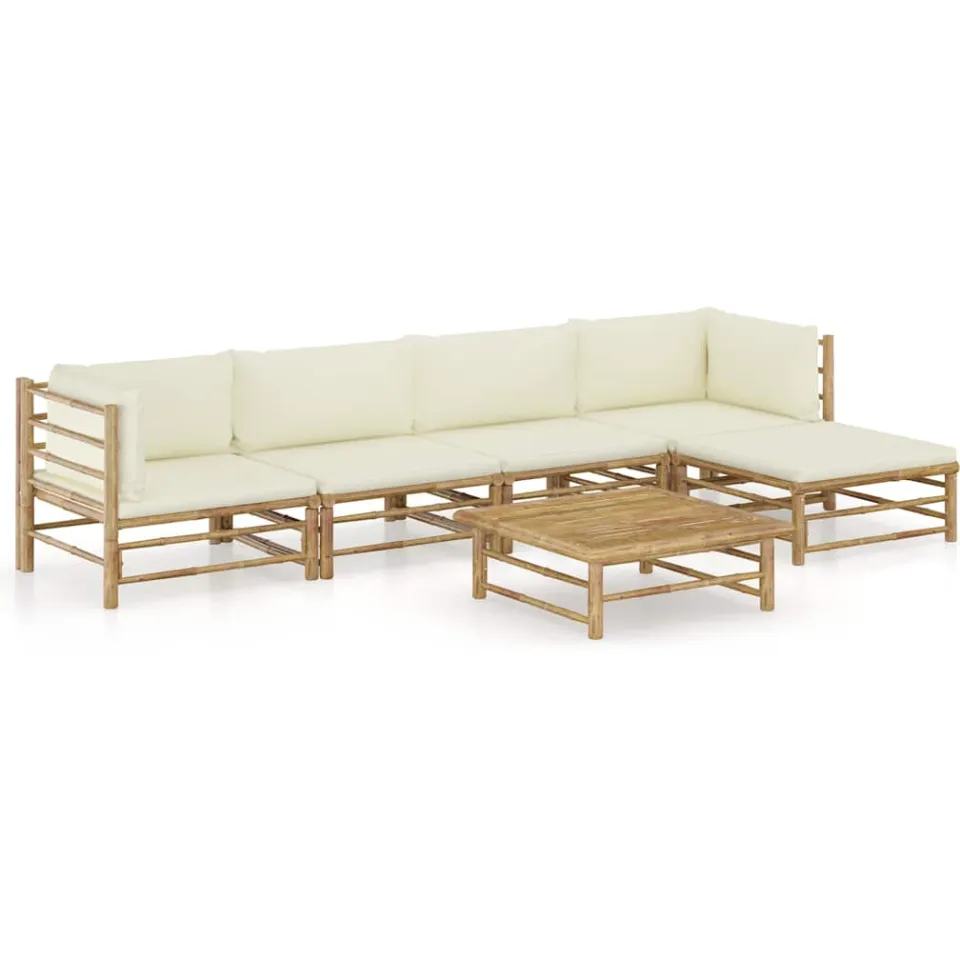 vidaXL 6-delige Loungeset met crèmewitte kussens bamboe, foto 3