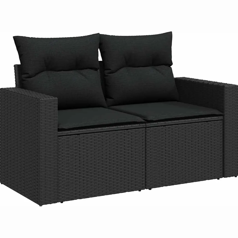 vidaXL 8-delige Loungeset met kussens poly rattan zwart