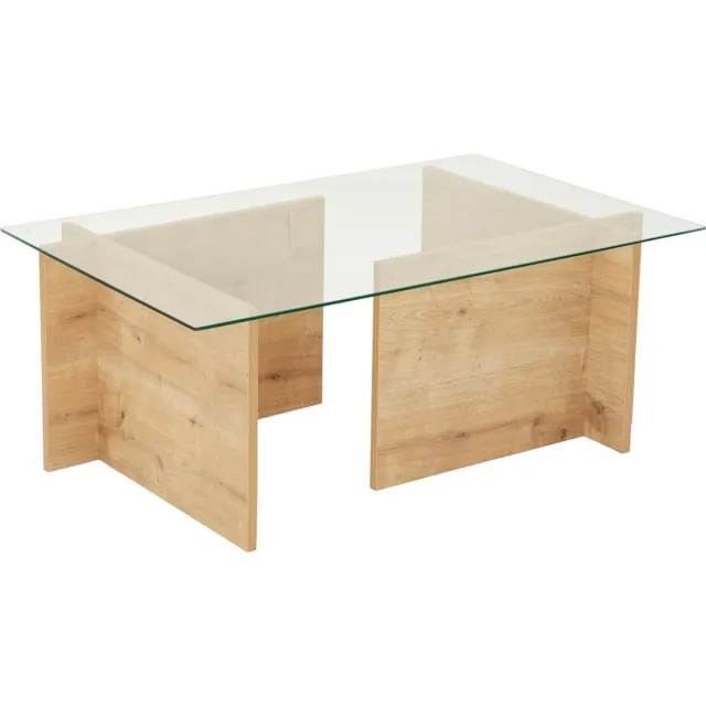 Skye Decor Vente-unique Salontafel van gehard glas - Licht naturel en transparant - AZRA Saffier eiken