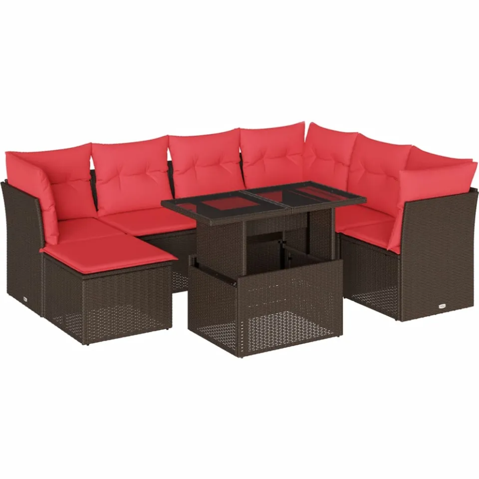 vidaXL 8-delige tuinbankset met kussens, bruin polyrotan, foto 3