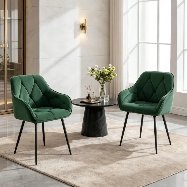 Welltin Moderne Eetkamerstoelen - Set van 2 - Ergonomische Rugleuning - Comfortabele Gestoffeerde Stoelen - Zachte Bekleding - Veelzijdige Keukenstoelen - Eetkamerstoelen - Woonkamerstoelen - Moderne Stoelen - Comfortabel Zitcomfort - donkergroen