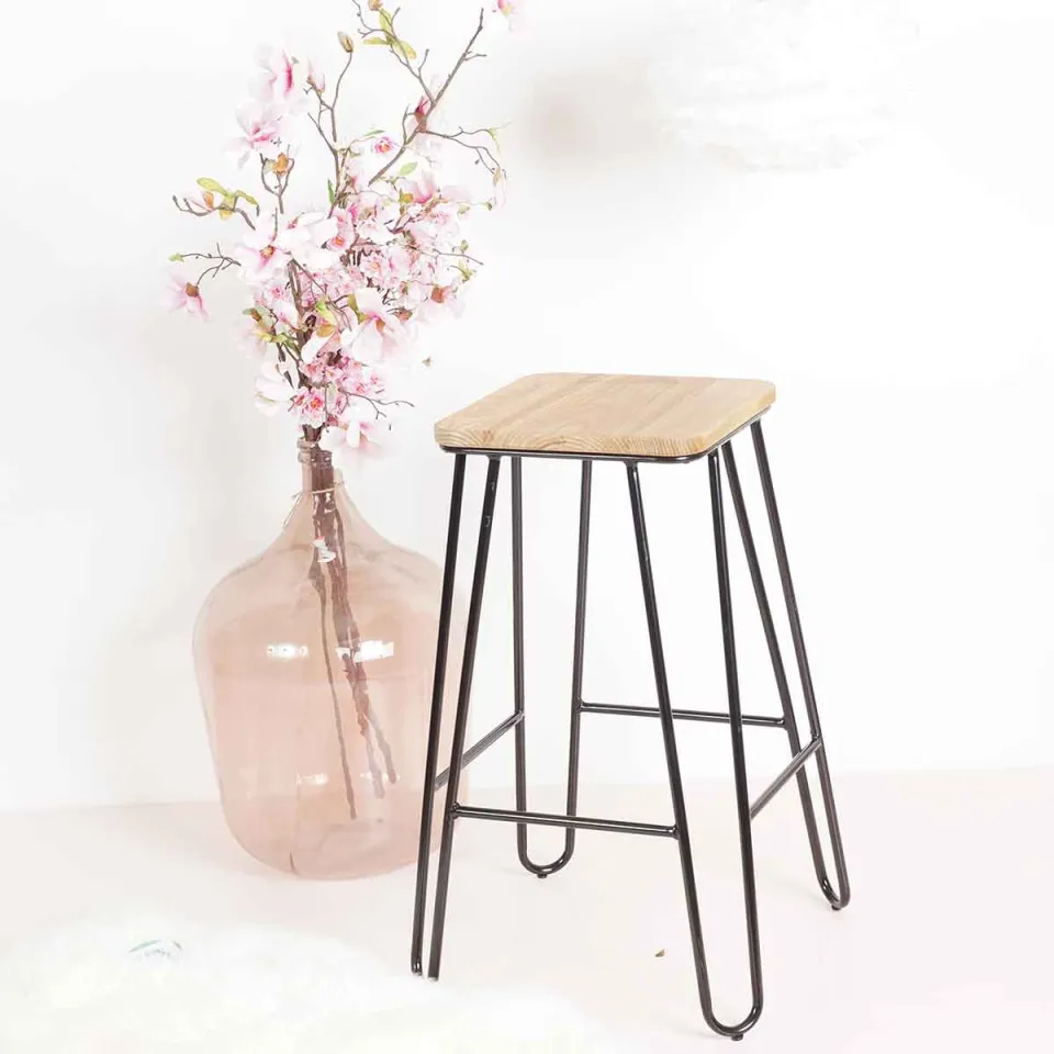 Legend Wire metalen barkruk zwart - met houten zitting - 65 cm, foto 3
