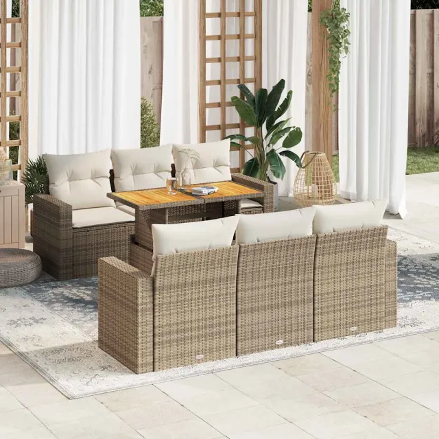 vidaXL 7-delige Loungeset met kussens poly rattan beige