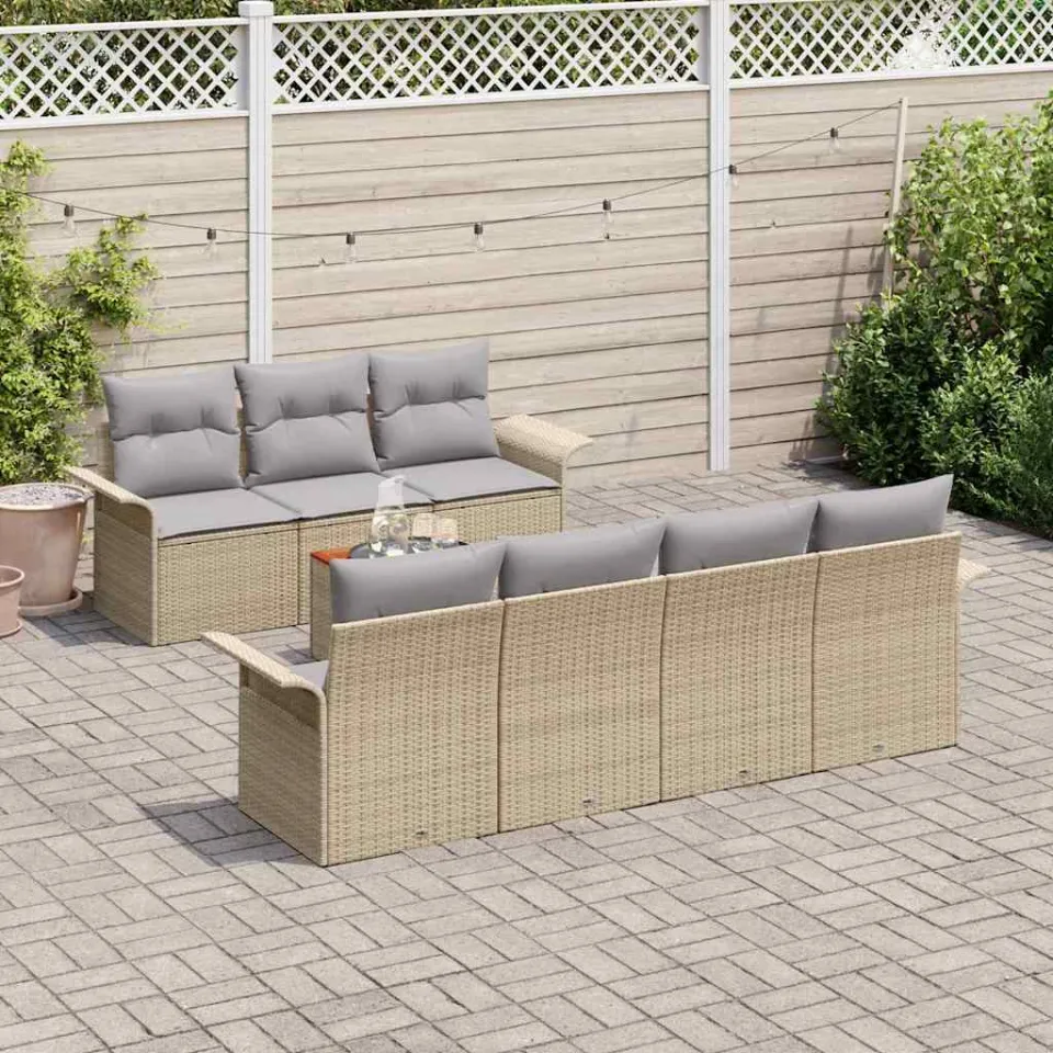 vidaXL Tuinbankenset 8 st Beige poly rattan, foto 3