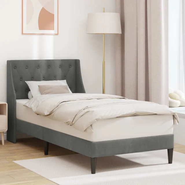 vidaXL Bedframe met hoofdeinde Donkergrijs 90 x 190 cm Fluweel