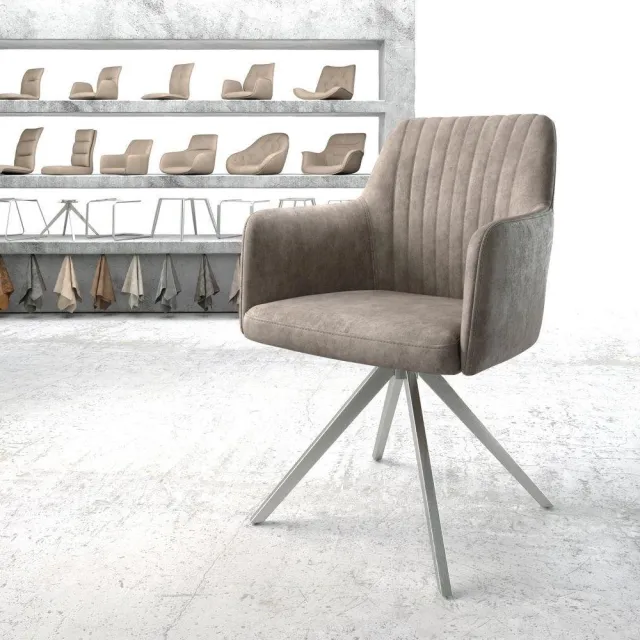 DELIFE Gestoffeerde-stoel Greg-Flex kruisframe hoekig roestvrij staal microvelours taupe vintage pocketveer kern