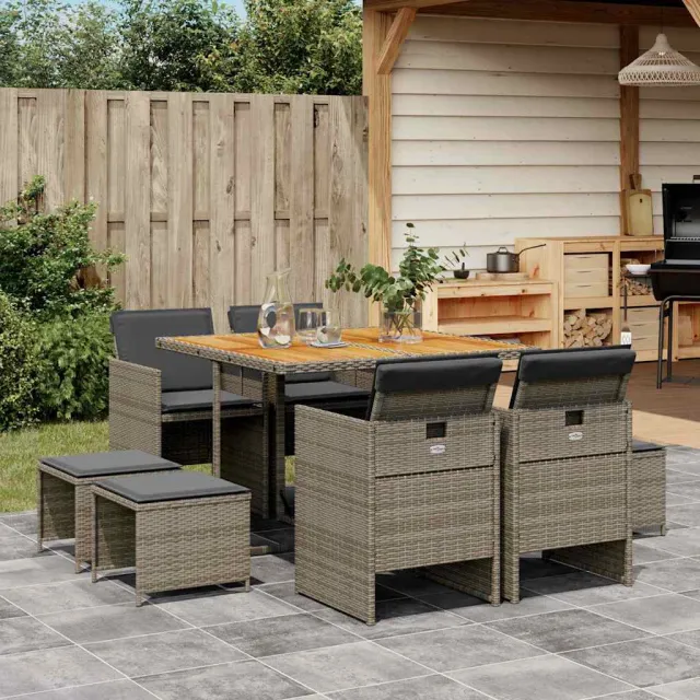 vidaXL 9-delige Tuinset met kussens poly rattan grijs, foto 2