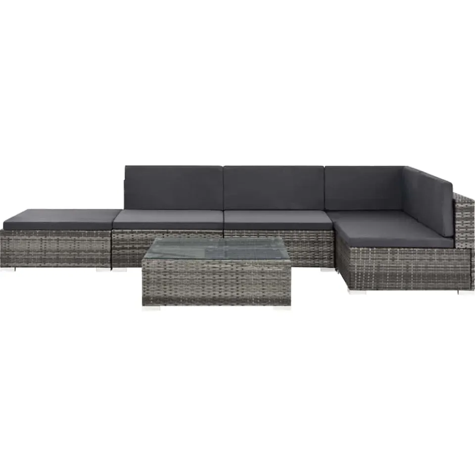 vidaXL 6-delige Loungeset met kussens poly rattan grijs, foto 2