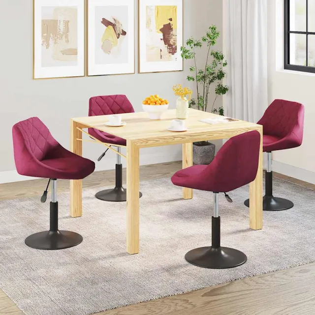 vidaXL Eetkamerstoelen draaibaar 4 st fluweel wijnrood, foto 2
