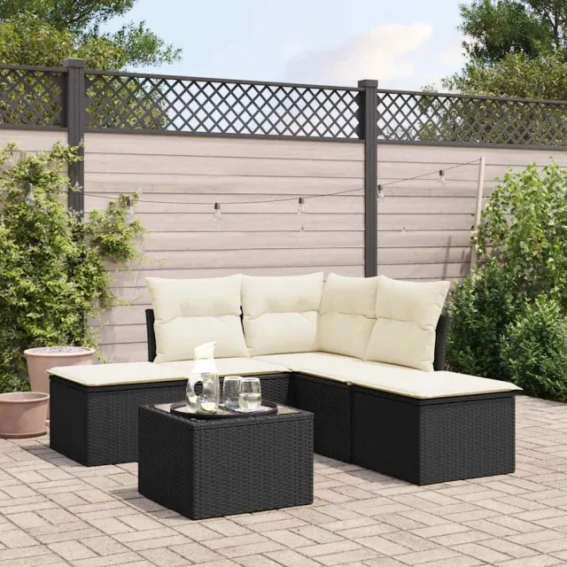 vidaXL 6-delige Loungeset met kussens poly rattan zwart, foto 2