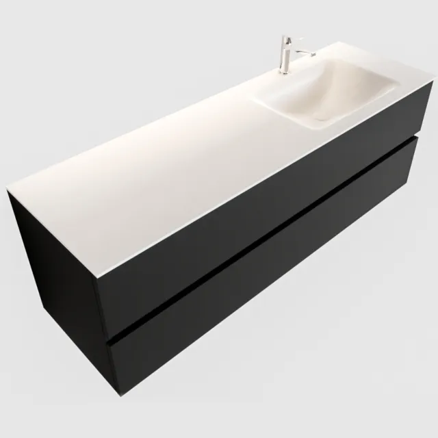 Boss & Wessing Badkamermeubel Solid Surface BWS Oslo 150x45 cm Mat Zwart Urban Rechts (1 kraangat)