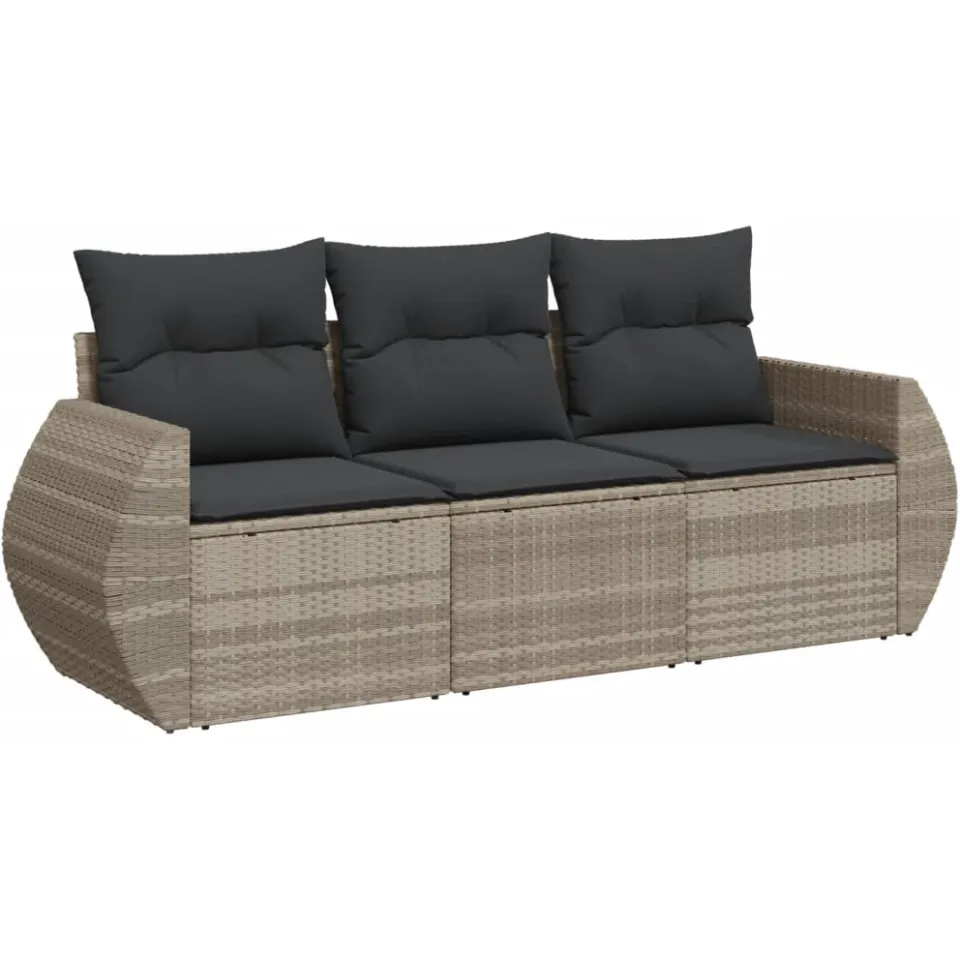 vidaXL 3-delige Loungeset met kussens poly rattan lichtgrijs grijs, foto 3