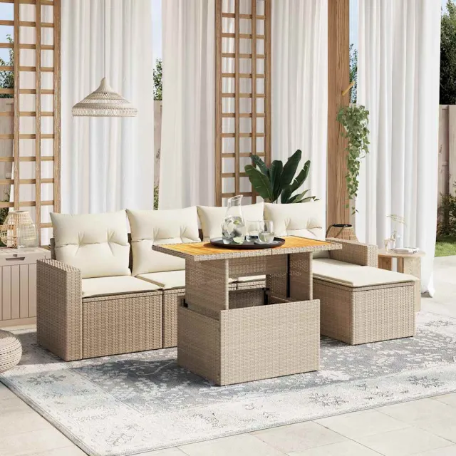 vidaXL 6-delige Loungeset met kussens poly rattan beige, foto 2