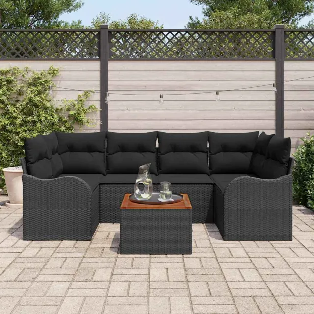 vidaXL Tuinbankenset 7 st Zwart poly rattan, foto 2